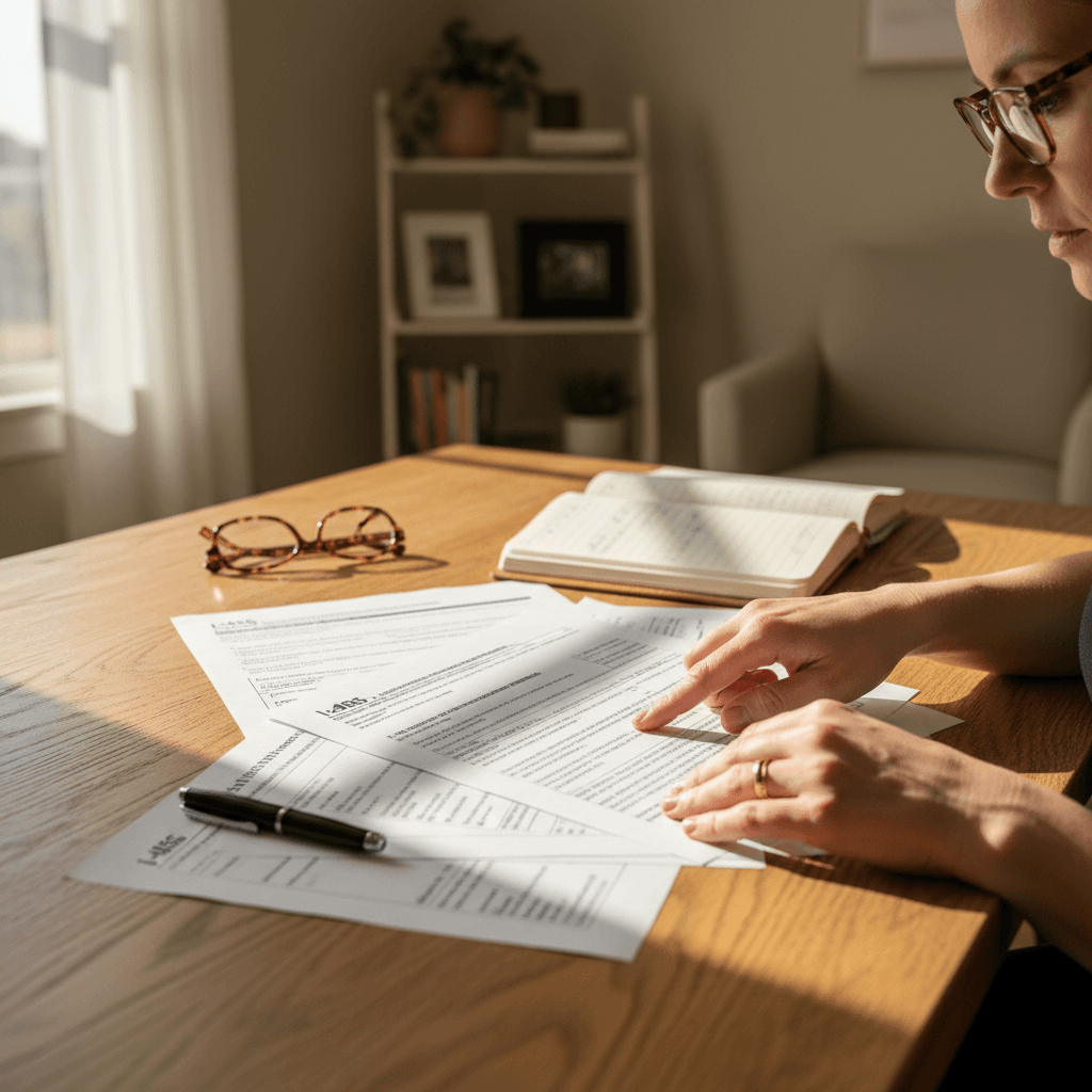 Immigration paralegal reviewing USCIS forms with client