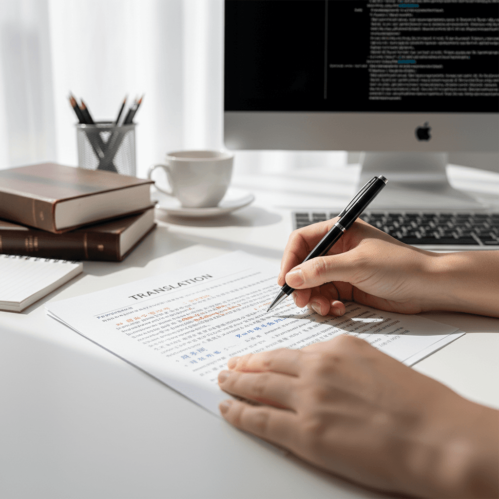 Immigration paralegal reviewing Russian-to-English translation work