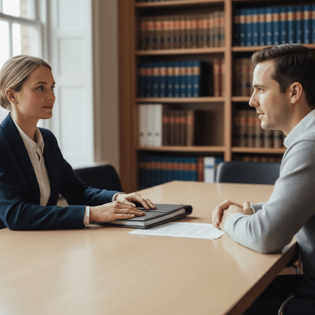 Immigration paralegal consulting with client about green card application