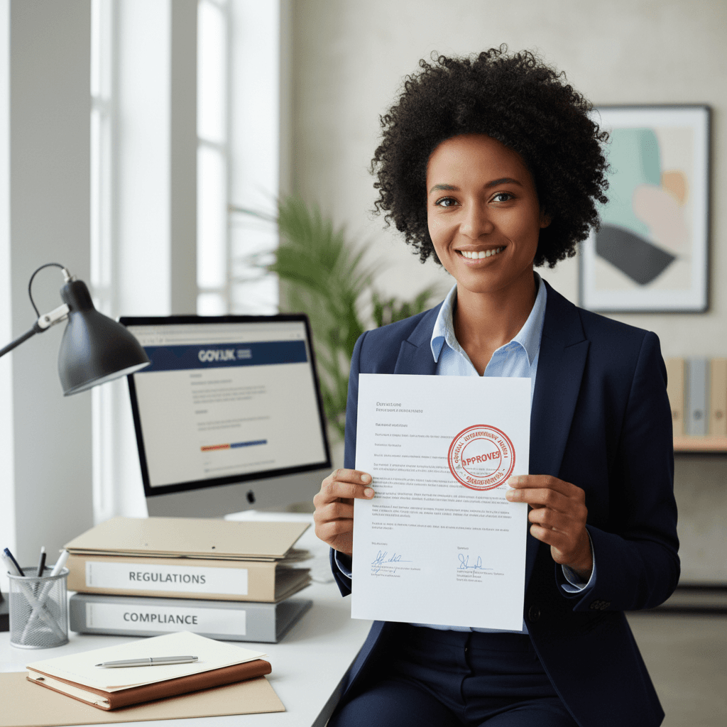 Immigration paralegal reviewing client documents at her desk in Los Angeles office